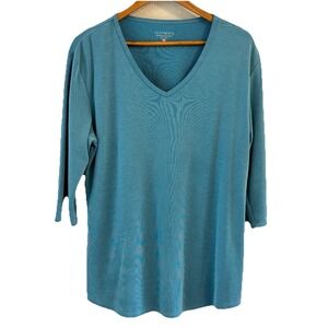 Segments Essential V Neck Top Womens Size XL Blue Micro Stripe Base Layer